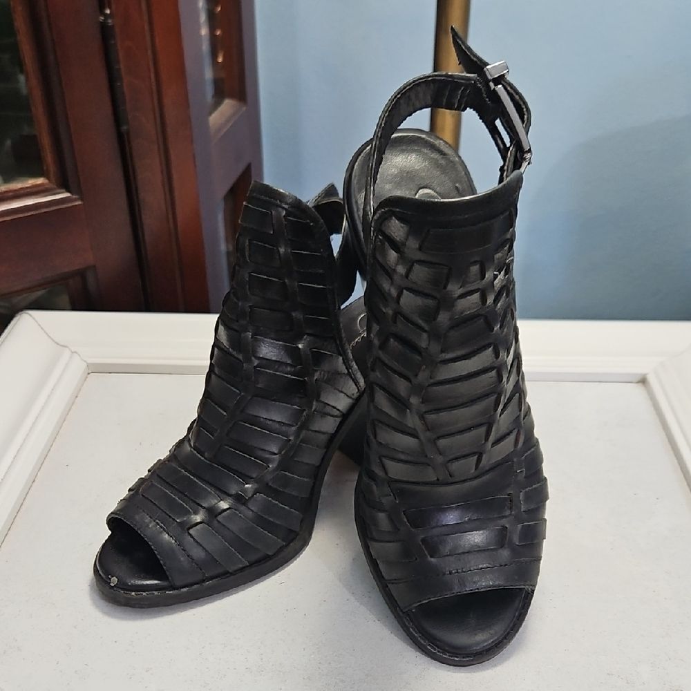 Jessica Simpson Women's Celinna Black Woven Heeled Sandals Shooties Size 5.5